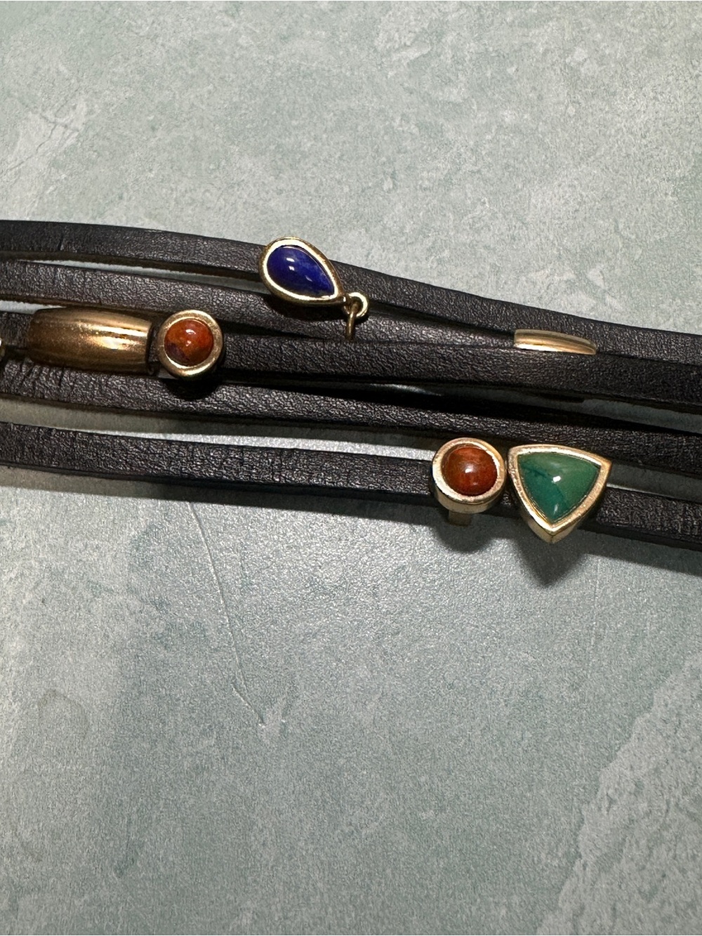 Barse Multi-Stone Black Leather Wrap Bracelet with Gold Accents - Picture 6 of 7